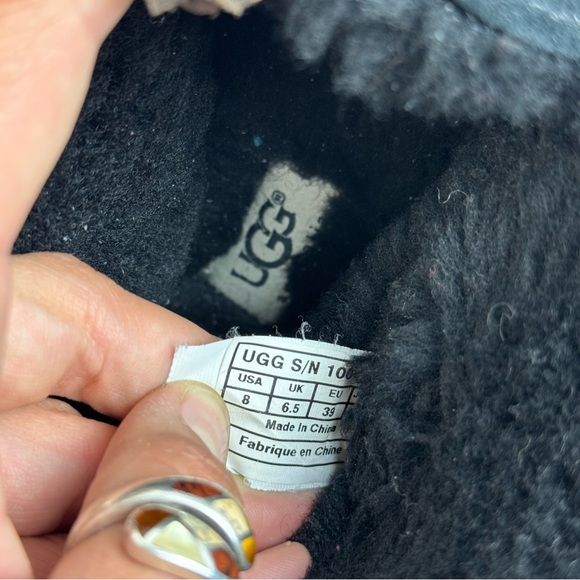 UGG Alena Shearling Cuff Moccasins Slippers Womens US 8 Black Suede - Picture 7 of 8